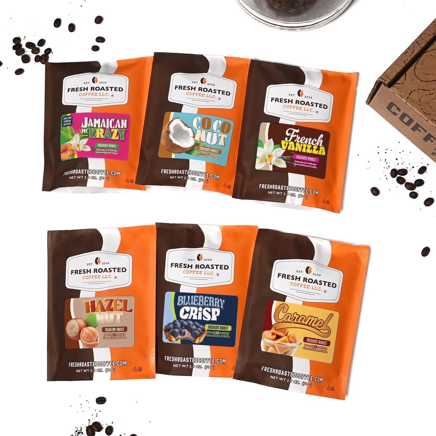 Fresh Roasted Six Pack Sampler - Flavored Coffee Starter Pack